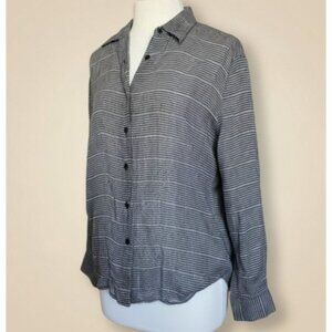 Tracy M 100% Silk Houndstooth Button Up Shirt Black White Long Sleeve Size M